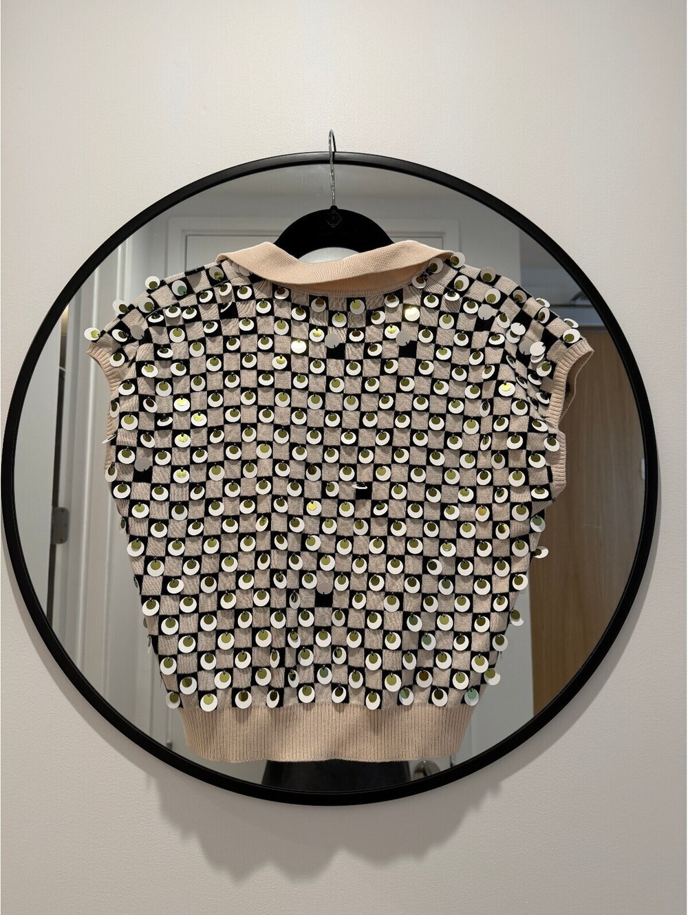 J.Crew Collection Sequin Johnny Collar Sweater Vest Black Cream Medium - Picture 4 of 7